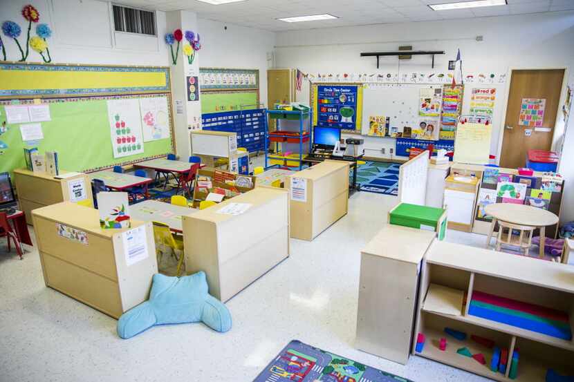 An overview of a Dallas ISD pre-kindergarten classroom at Gill Elementary School. The...