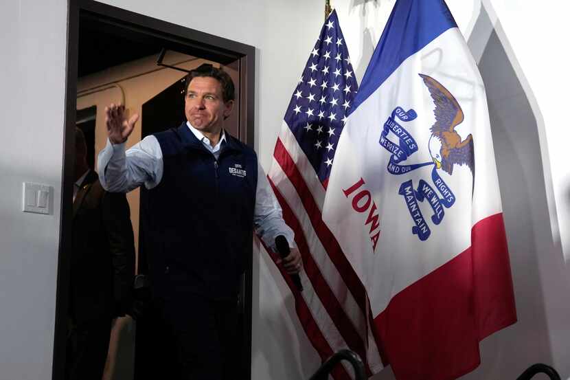 Florida Gov. Ron DeSantis arrived at a meet and greet in Chariton, Iowa, on July 27, 2023....