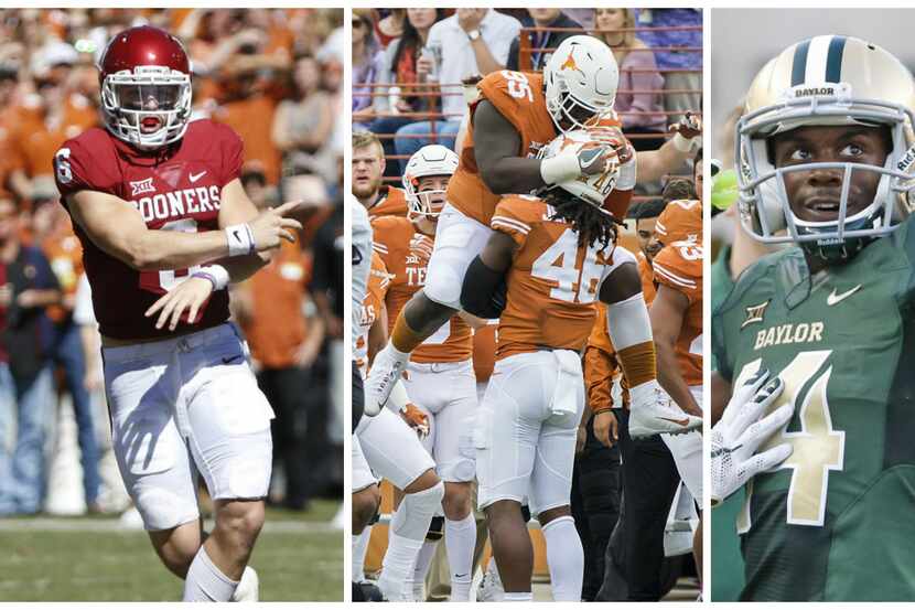 Photos by Nathan Hunsinger (Oklahoma), Smiley N. Pool (Texas) and Louis DeLuca (Baylor) of...