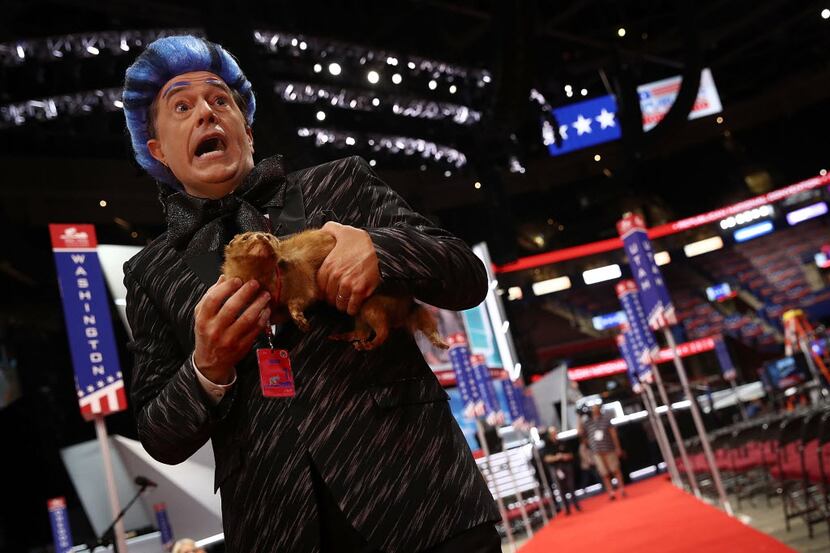 Comedian Stephen Colbert tapes a segment on the floor of the Republican National Convention...