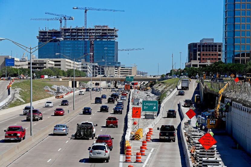 Traffic passes by on Dallas North Tollway near a Legacy Drive exit as part of the Legacy...
