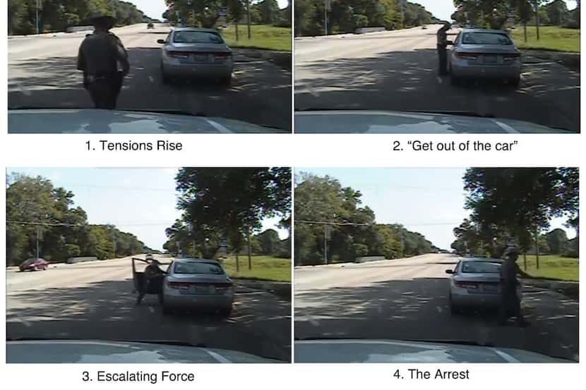 A series of image stills from a dash-cam video released by Texas officials show the stop and...