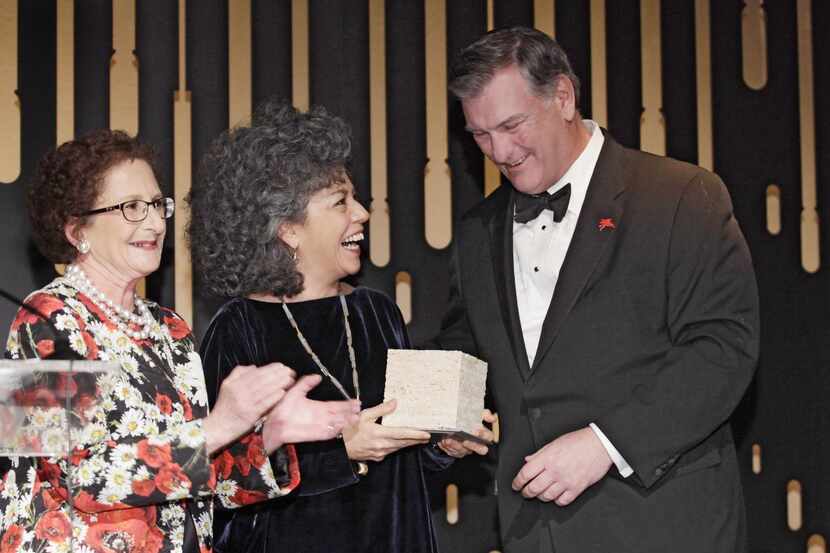 
Colombian artist Doris Salcedo was given the inaugural Nasher Prize by Nancy Nasher, left,...