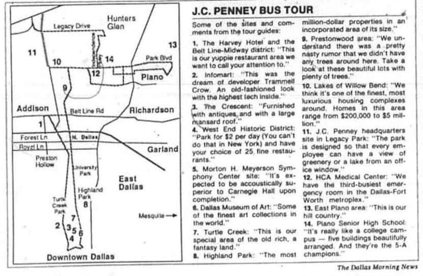 Map of J.C. Penney bus tour, Sep. 24, 1987.