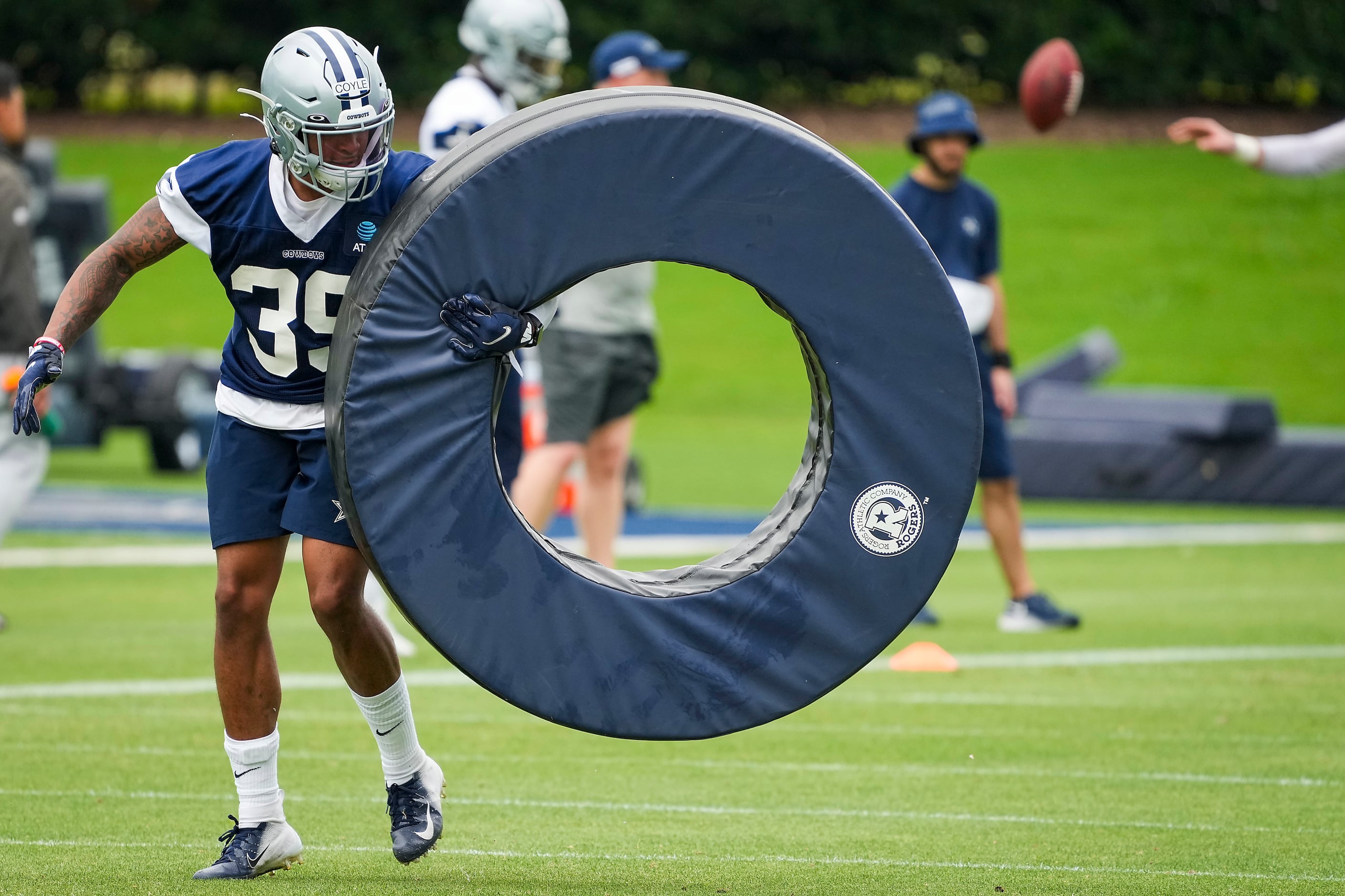 Dallas Cowboys safety Tyler Coyle (39) participates in a drill during a minicamp practice at...