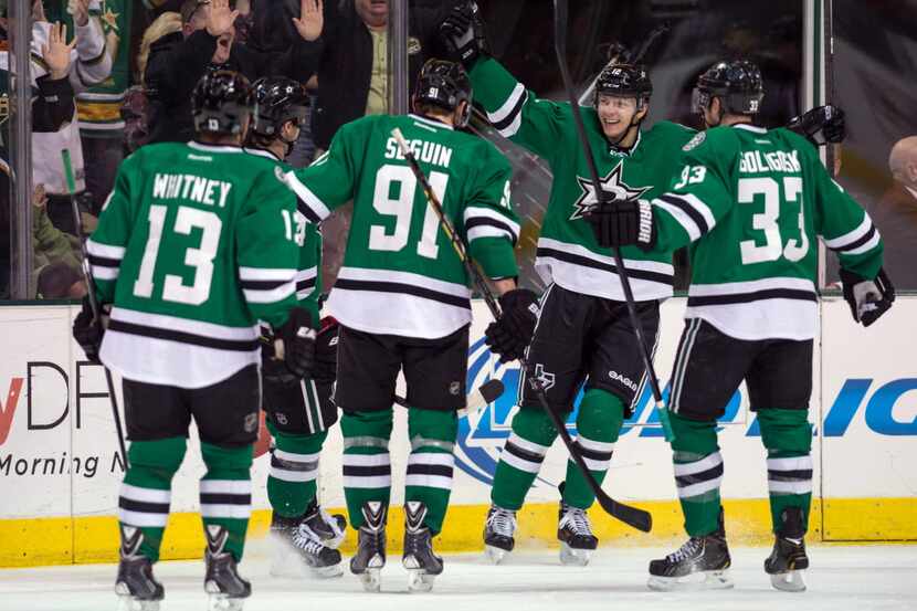 Mar 3, 2014; Dallas, TX, USA; Dallas Stars left wing Ray Whitney (13) and center Tyler...