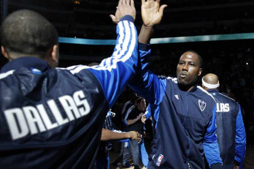Dallas Mavericks power forward Elton Brand (42) during introductions before playing the...