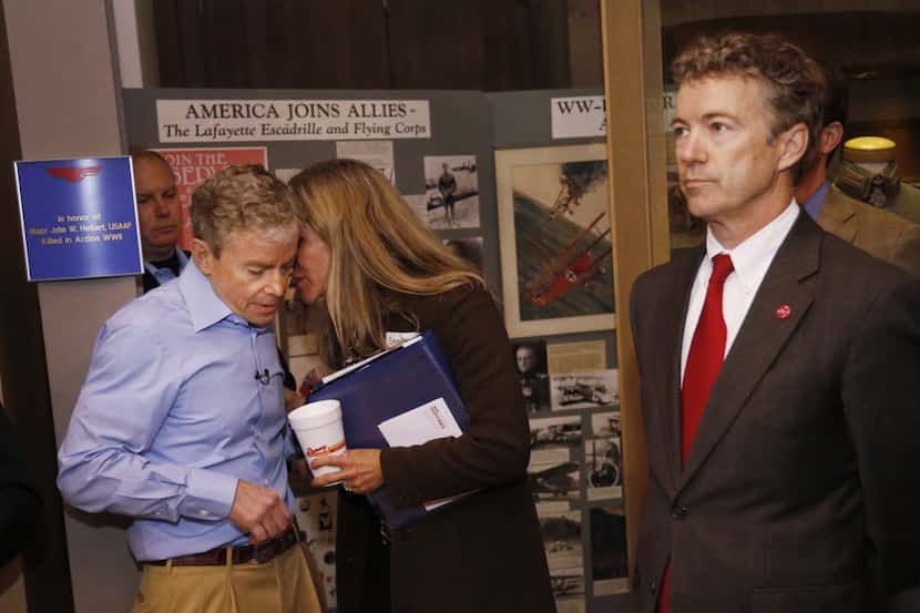 U.S. Senator Rand Paul (R-KY), right, visits a campaign rally for Texas Senate Candidate Don...