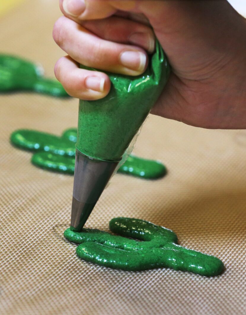 The cactus macarons are simple and green.