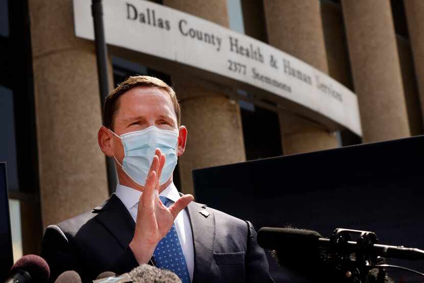 Dallas County Judge Clay Jenkins addresses the media about the current state of the...