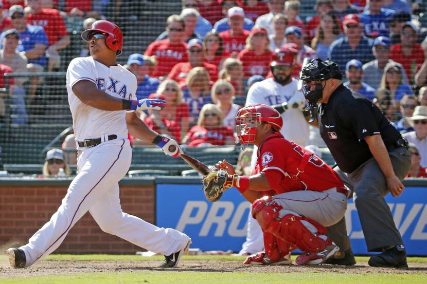 Texas Rangers third baseman Adrian Beltre (29) is pictured during the Los Angeles Angels vs....