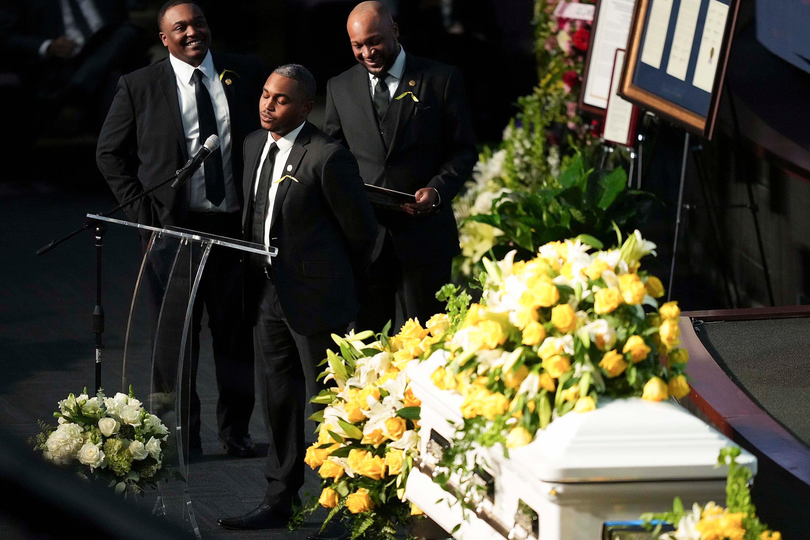 David Edward Johnson, grandson of former U.S. Rep. Eddie Bernice Johnson, speaks while...