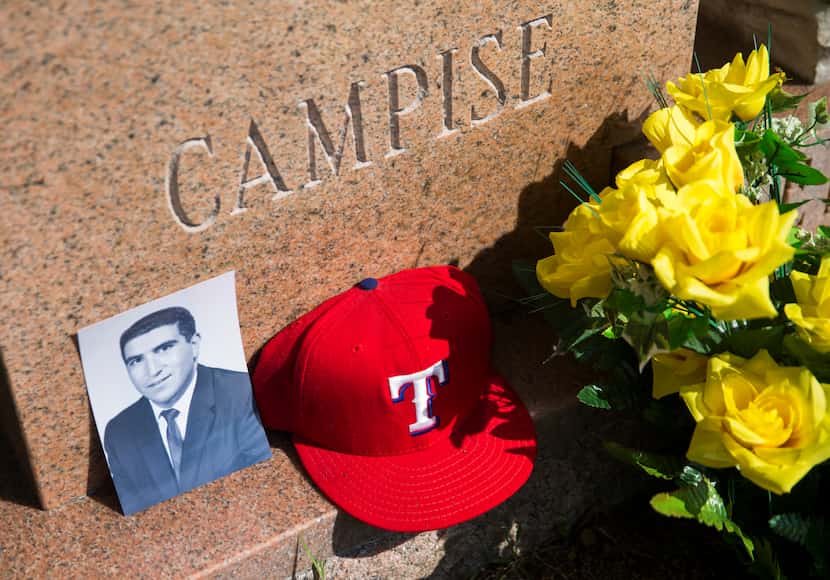 An old portrait of Frank Campise and one of his Texas Rangers hats were placed at his grave...