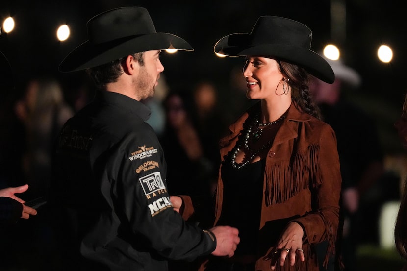 Adan Banuelos and Bella Hadid have a moment together at an event at TR9 Ranch in...