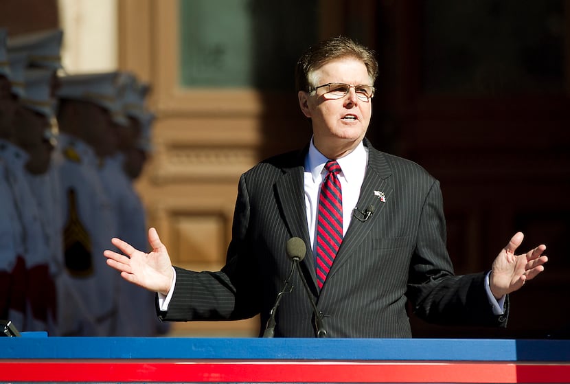 Lt. Gov. Dan Patrick addresses the crowd after he is sworn in on inauguration day at the...
