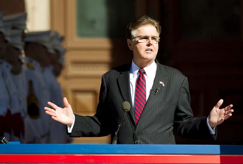Lt. Gov. Dan Patrick addresses the crowd after he was sworn in on inauguration day at the...