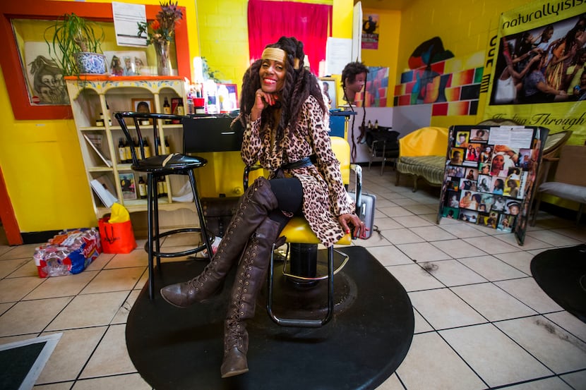Isis Brantley in her shop, which also serves as the Institute of Ancestral Hair Braiding, on...