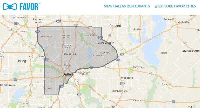 This is where Favor currently delivers in Dallas.