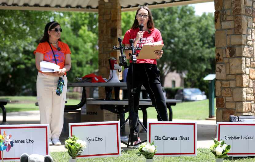 Alissa Wallace, Texas Moms Demand Action volunteer, speaks during an event to honor and...