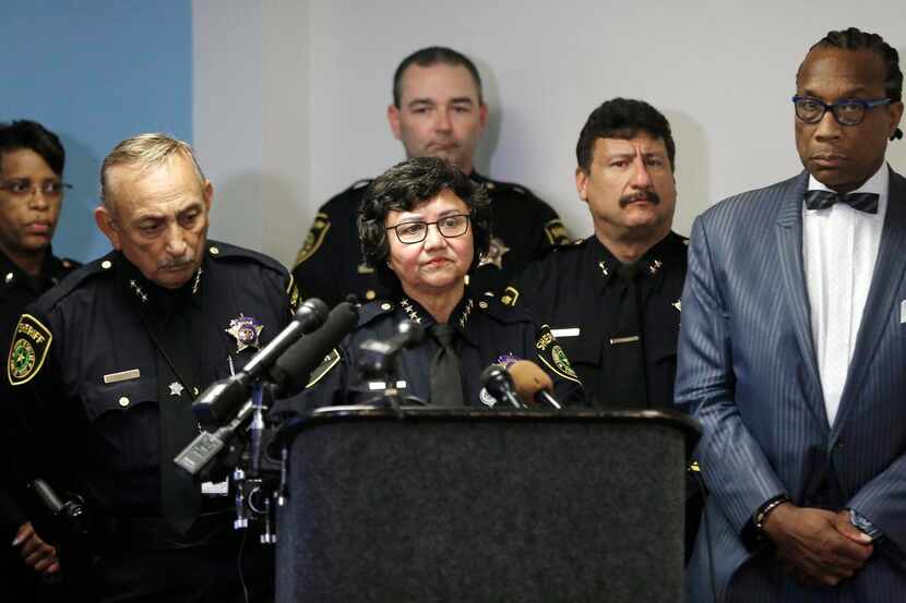 
Dallas County Sheriff Lupe Valdez, at a news conference Friday, thanked witnesses who have...