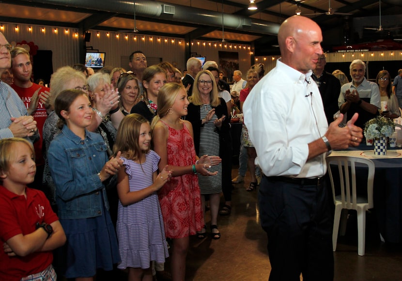 State Rep. Jake Ellzey gives thumbs up to members of the media at the conclusion of an...