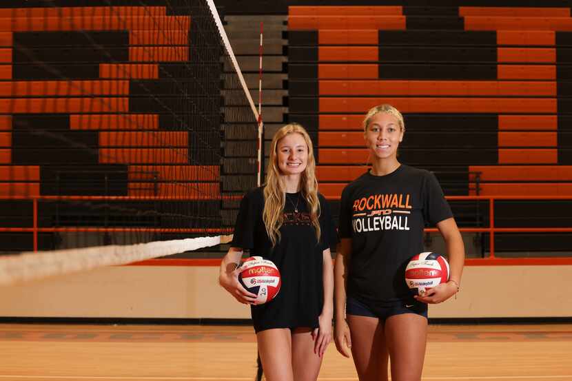 Becca Kelley (right) and Claire Lowrey stand in the main gym at Rockwell High School on...