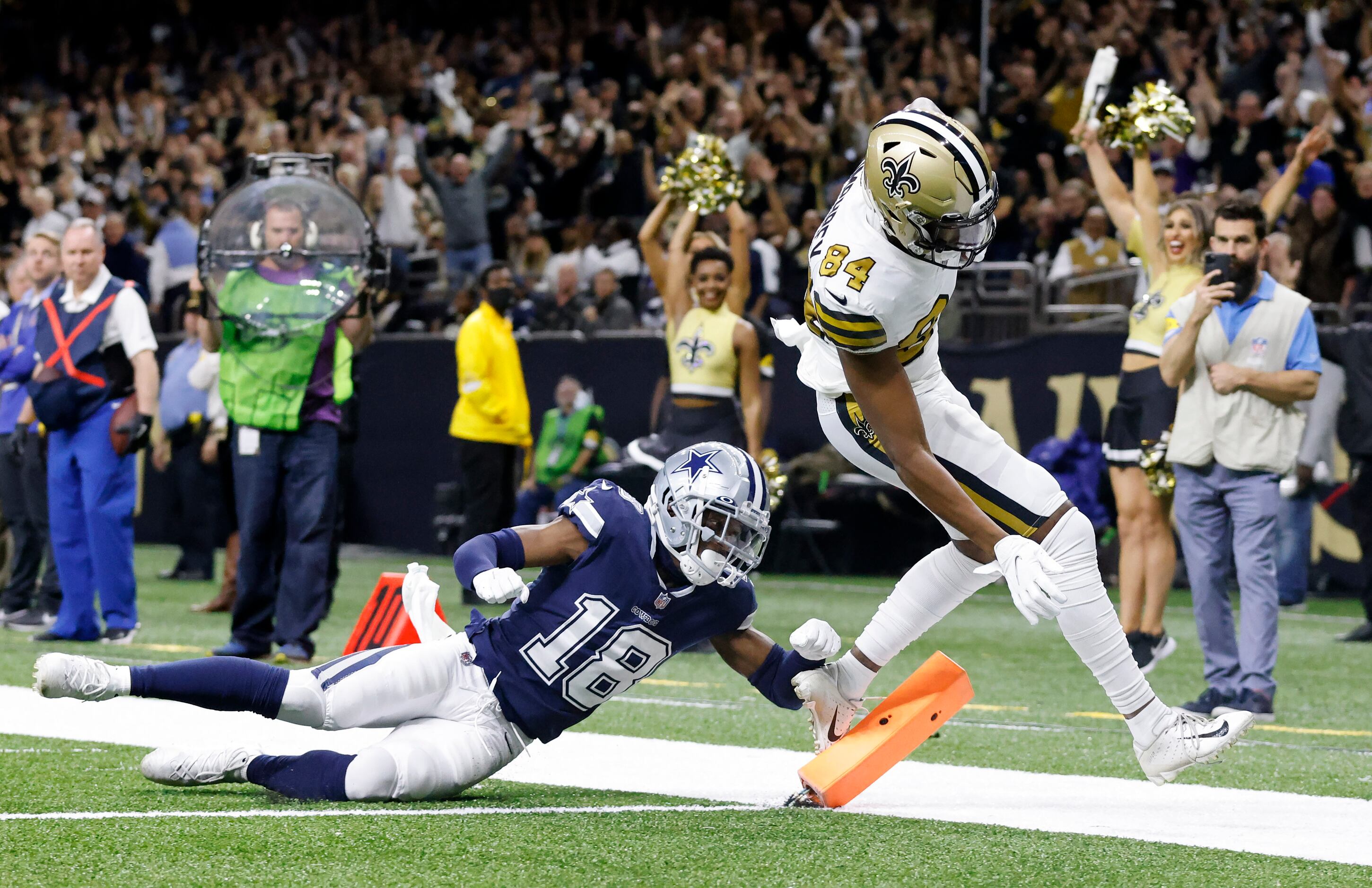 New Orleans Saints wide receiver Lil'Jordan Humphrey (84) scores a second quarter touchdown...