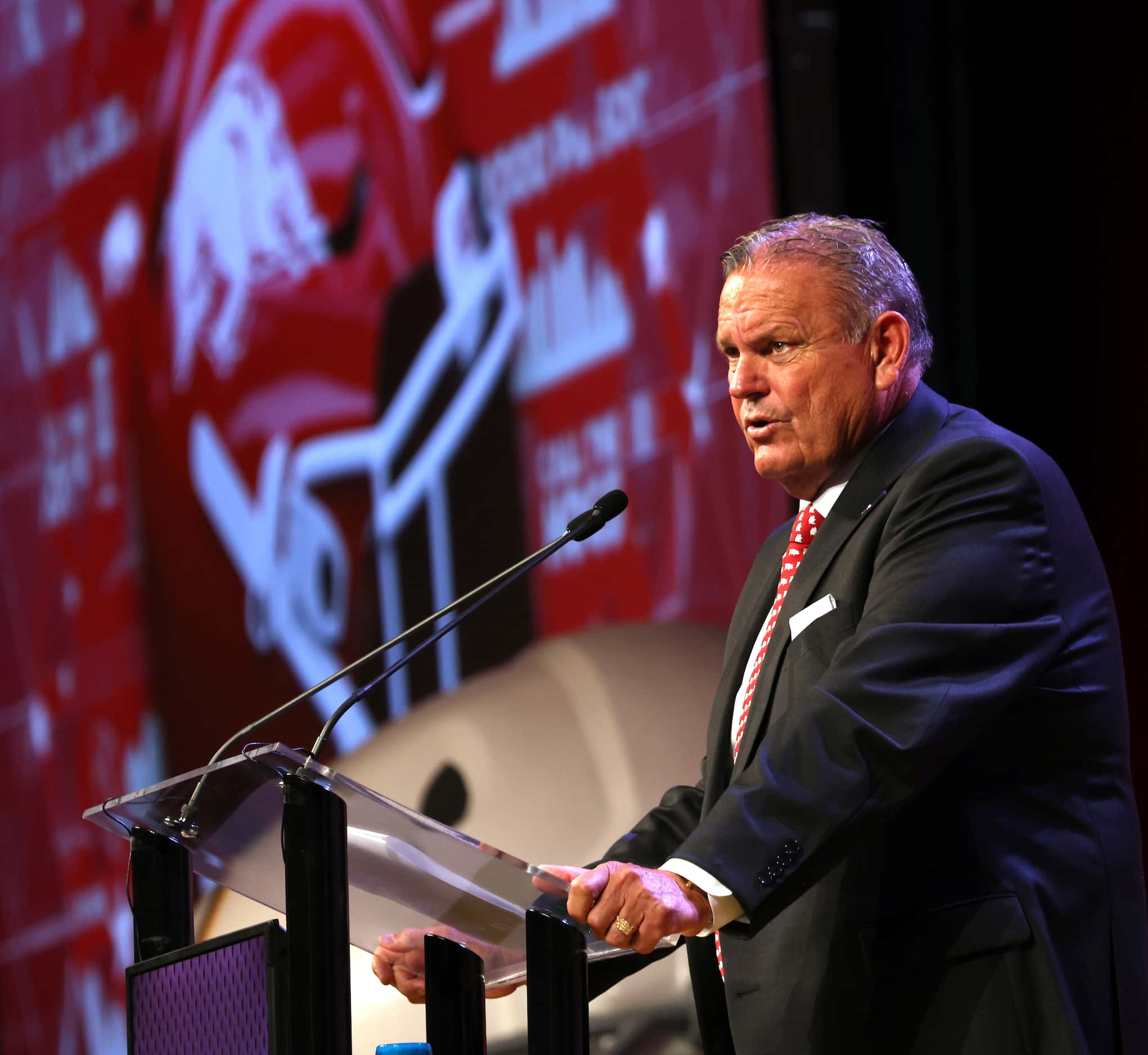 Arkansas head football coach Sam Pittman speaks about team preparations for the upcoming...