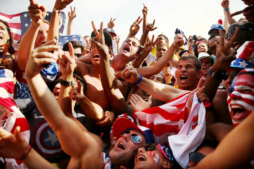 *** BESTPIX *** RIO DE JANEIRO, BRAZIL - JUNE 26:  U.S. supporters celebrate advancing to...