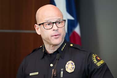 Dallas police Chief Eddie Garcia speaks during a press conference at Jack Evans Police...