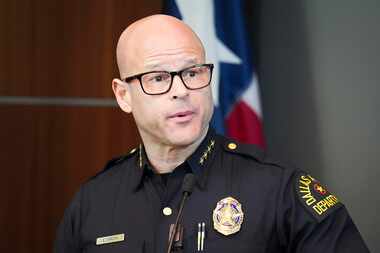 Dallas police Chief Eddie Garcia speaks during a press conference at Jack Evans Police...