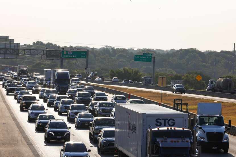 Traffic crawls along Interstate 30 West on Wednesday, Sept. 6, 2023, in Dallas. New images...