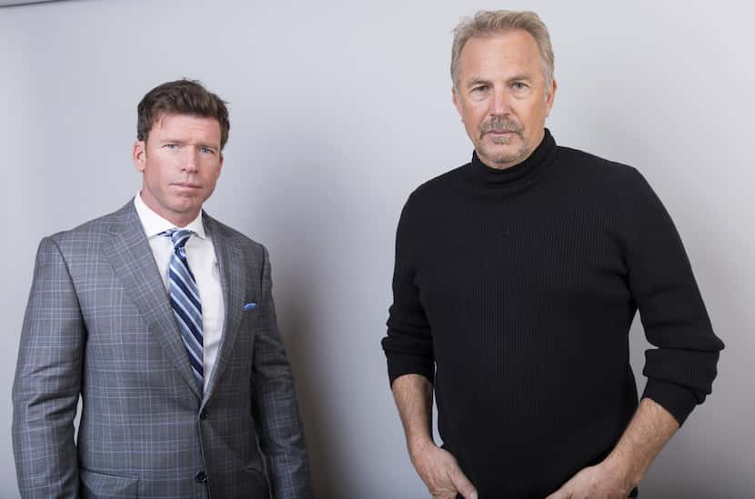 Taylor Sheridan, left, and Kevin Costner cast members in the Paramount Network series...