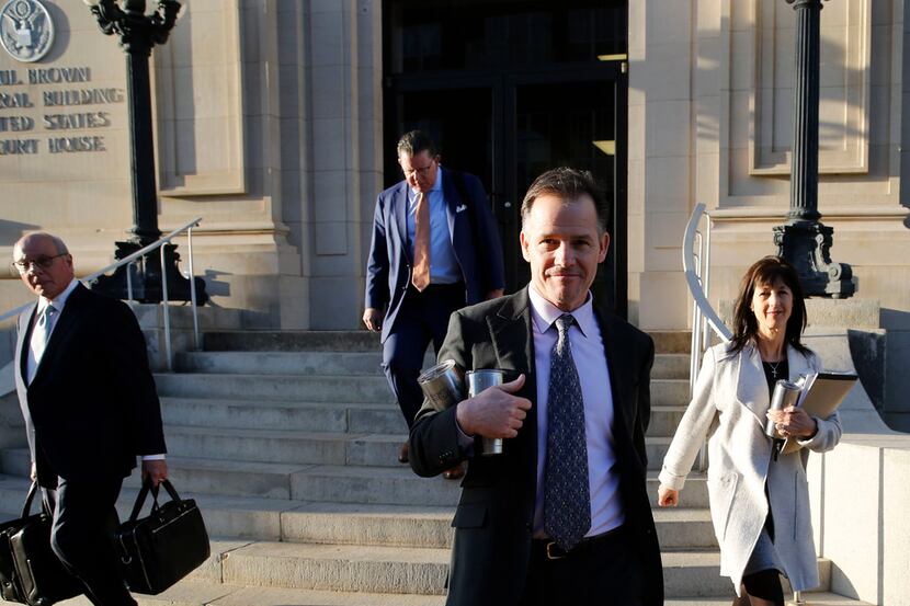 Mark Jordan and former Richardson Mayor Laura Jordan leave the Paul Brown Federal Building...