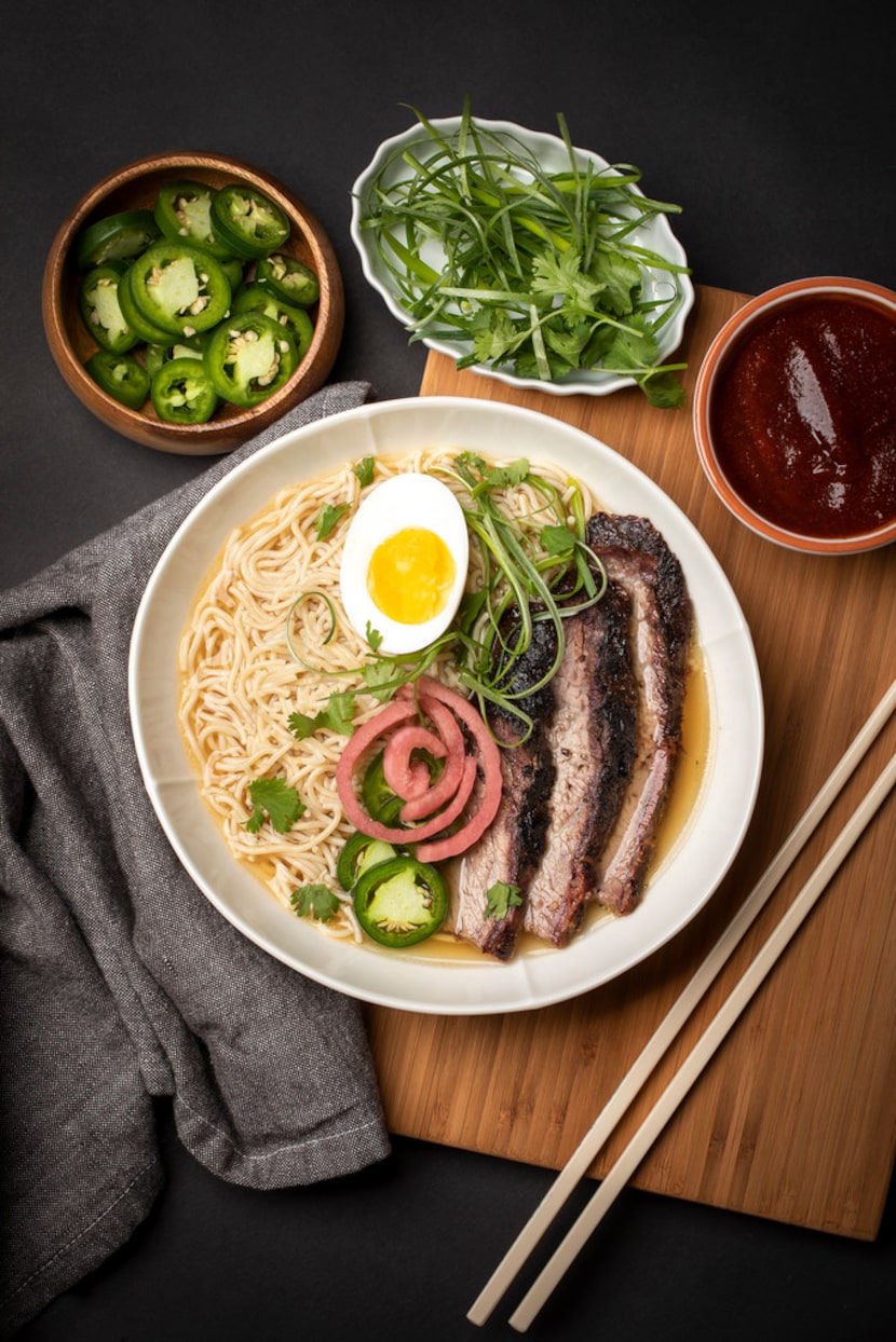 Texas ramen soup with brisket 