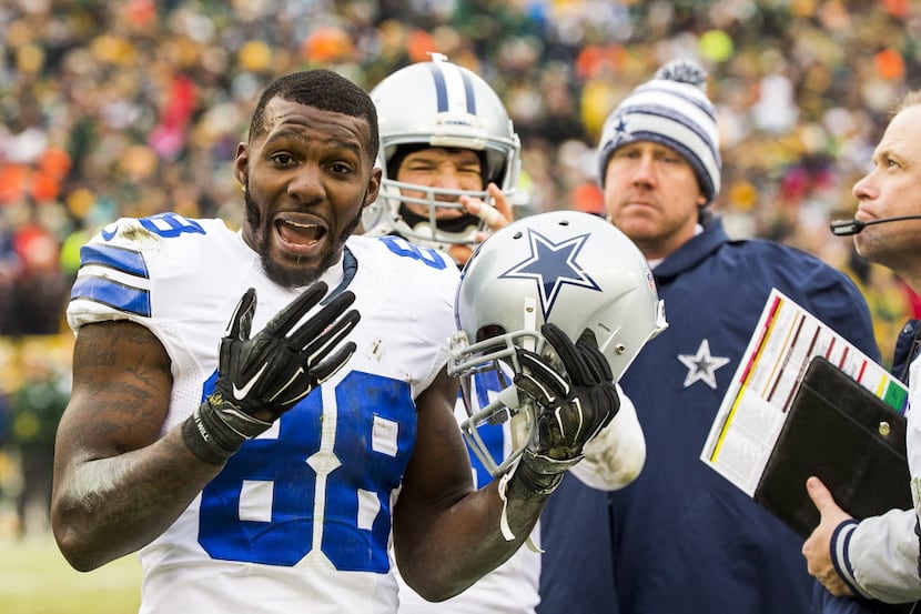 Dallas Cowboys wide receiver Dez Bryant reacts after his apparent reception was reversed on...