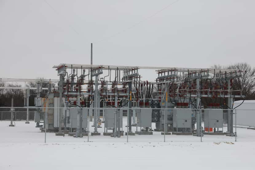An electricity substation in Fort Worth in February 2021, after the big storms.
