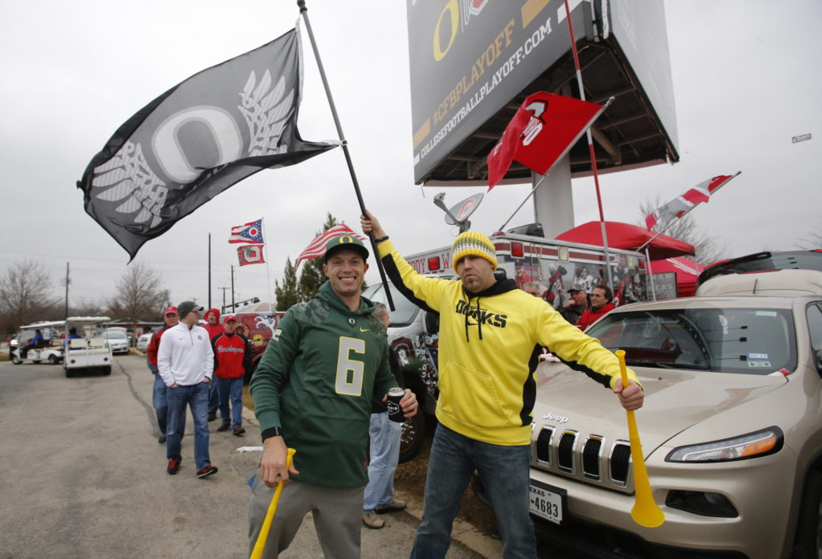 Dale Loewen and Jason Corthell from Houston, Texas come ready to root for the Ducks as they...