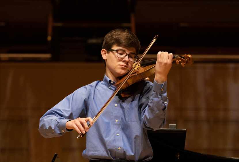 Calvin Alexander, 2021 Lynn Harrell Concerto Competition Winner, plays the violin while...