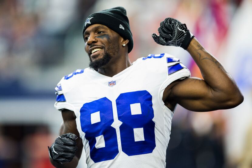 Dallas Cowboys wide receiver Dez Bryant (88) cheers before an NFL game between the Dallas...