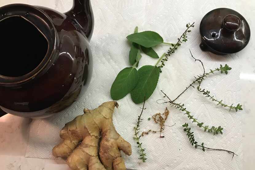 Ginger, sage and thyme are three common ingredients for herbal tea.