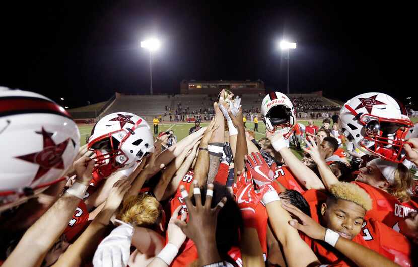 TXHSFB  Coppell celebrates their 37-6 win over Rowlett in the class 6A Division I...