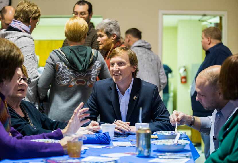 Gubernatorial candidate Andrew White talks with supporters at The Mid-Cities Democrats...