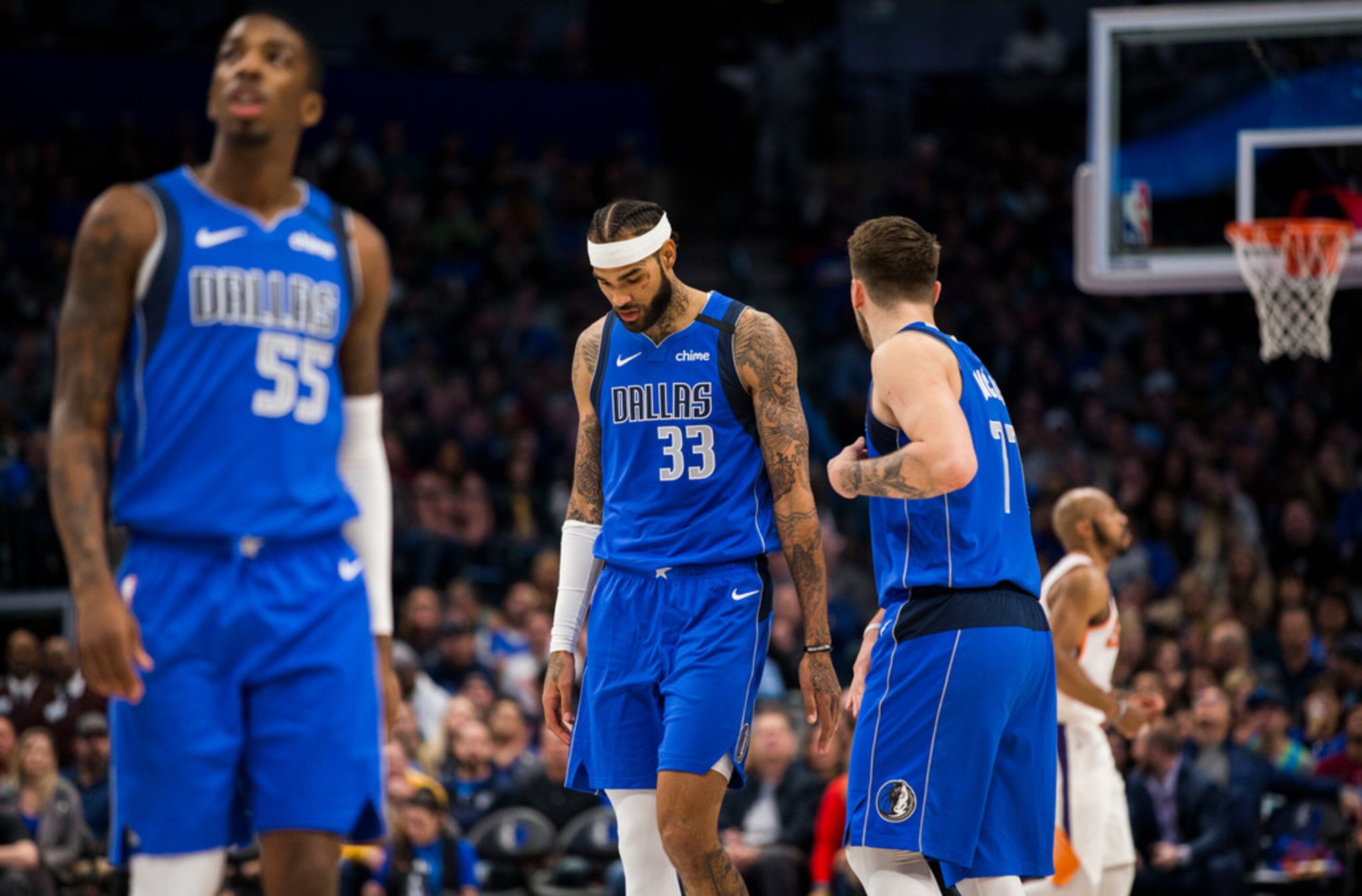 Dallas Mavericks center Willie Cauley-Stein (33) reacts to a missed shot during the first...