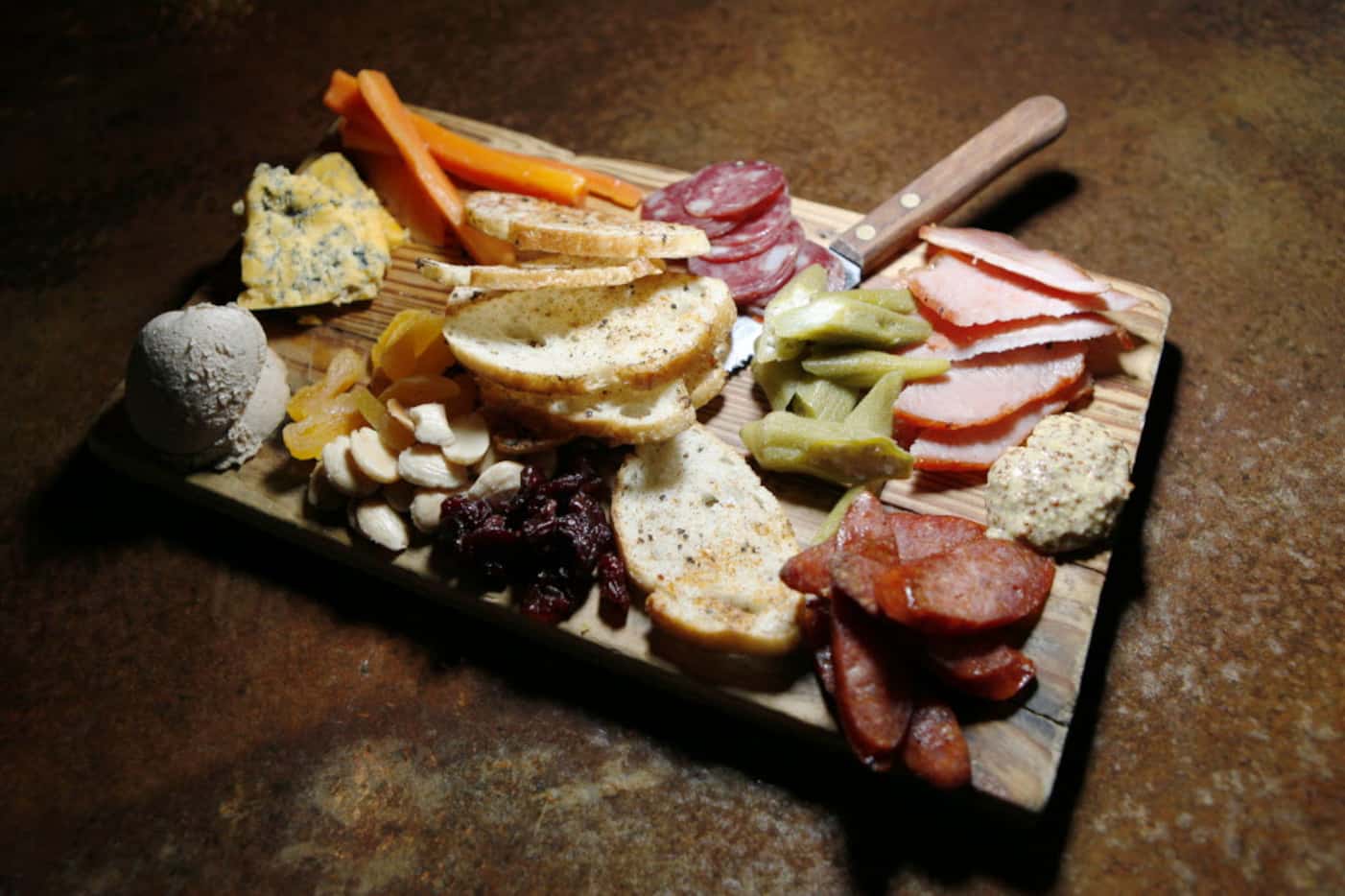 A generous charcuterie board offers lots of choices. 