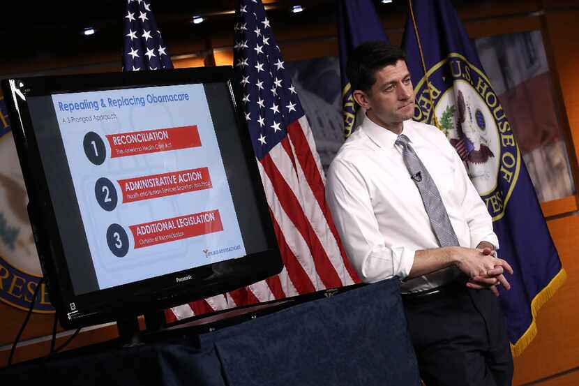 WASHINGTON, DC - MARCH 09:  U.S. Speaker of the House Paul Ryan (R-WI) explains the...