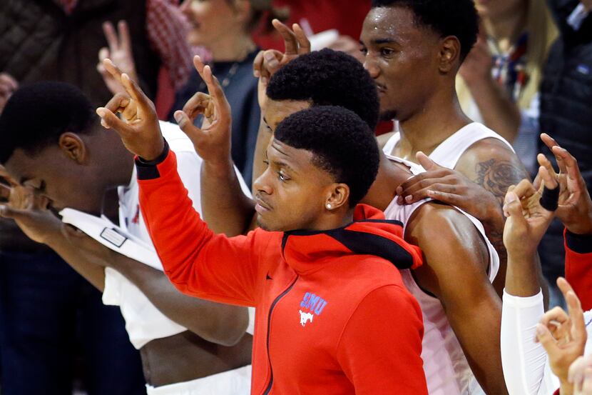 Southern Methodist Mustangs basketball transfer Darius McNeill, of Houston, and his...
