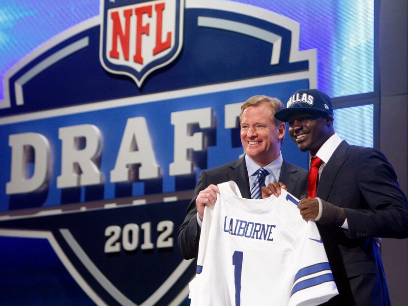 NFL commissioner Roger Goodell introduces Morris Claiborne (LSU) as the number six overall...