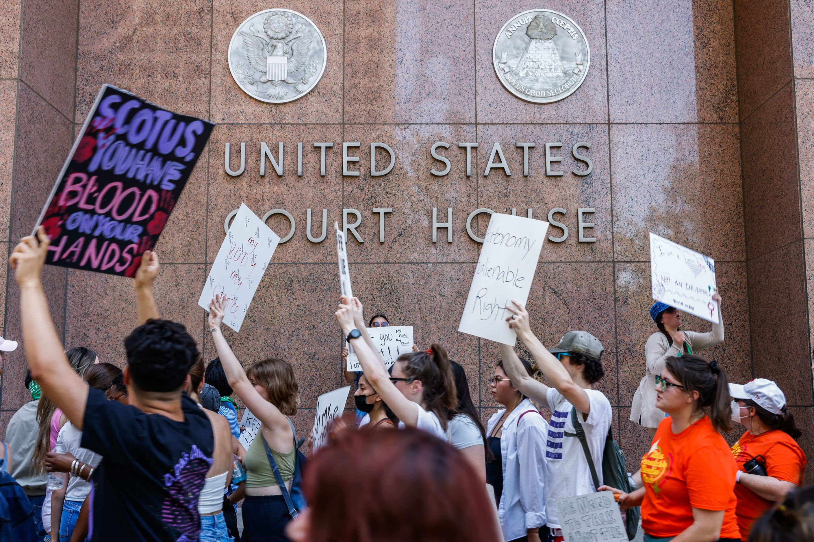 Abortion rights supporters march in downtown Dallas on Wednesday, June 29, 2022.