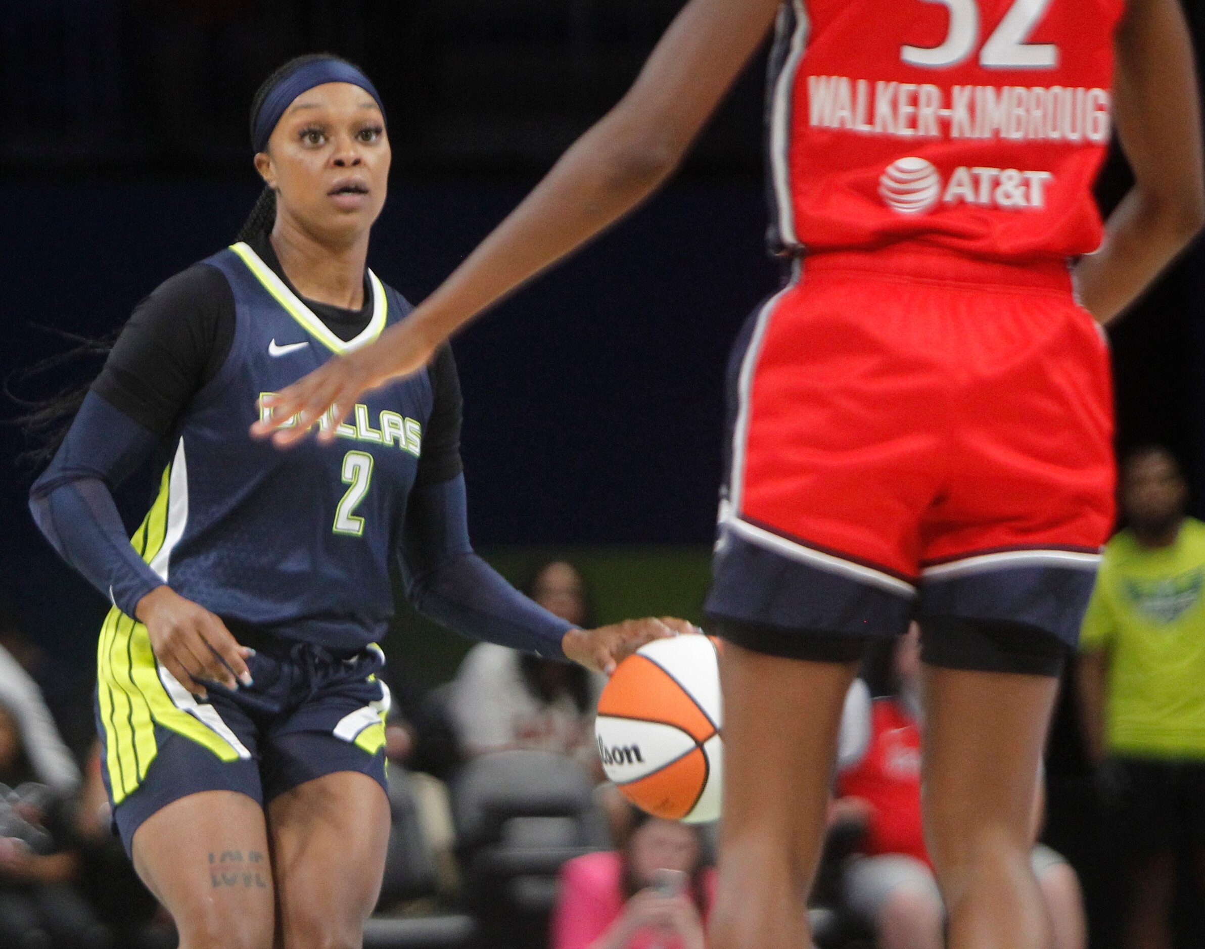 Dallas Wings guard Odyssey Sims (2) brings the ball past half court during 2nd quarter...